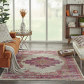 Nourison Passion Ivory/Fuchsia 53 x 73 Area Rug, Boho, Traditional, Easy Clean, Non Shedding, Bed Room, Living Room, Hallway, 