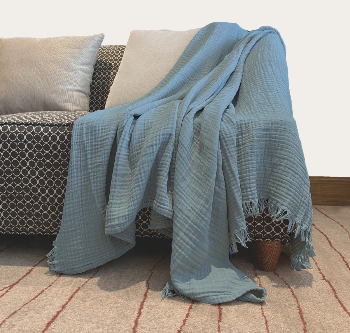 Kyrahome 100% Organic Cotton 55'X60' Muslin Throw Blanket For Couch, Adult, Pre-Washed Plant-Hand Dyed, Breathable Soft, Cozy