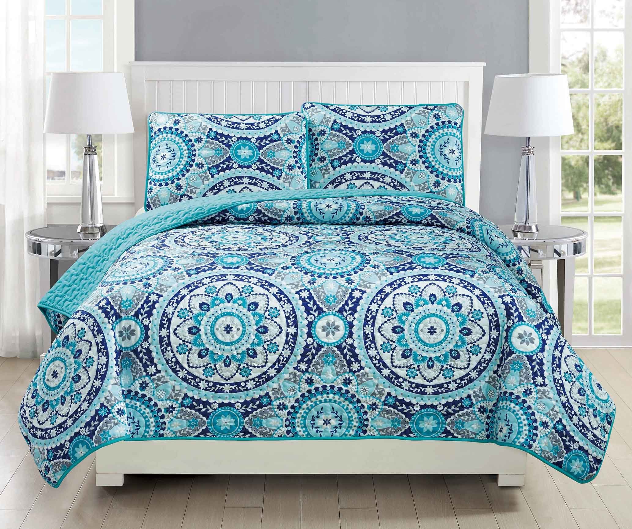 Mk Collection Bedspread Coverlet Quilted Over Size New (King/California King, Turquoise)