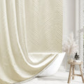 Siiluminisoy Beige Boho Shower Curtain Woven Fabric Cute Shower Curtain, 72 X 72 Tufted Leaves Textured Striped Modern Farmhouse