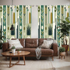 Ambesonne Mid Century Modern Window Curtains Pack Of 2, Abstract Circles Leaves And Stripes In Nature Color Palette, Lightweight