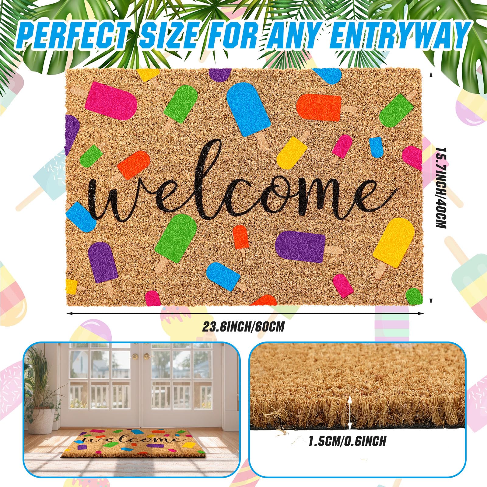 Ceenna Summer Welcome Doormat Ice Pop Coir Doormat With Non Slip Backing Summer Mat Front Porch Rugs For Home Entrance Anniversa