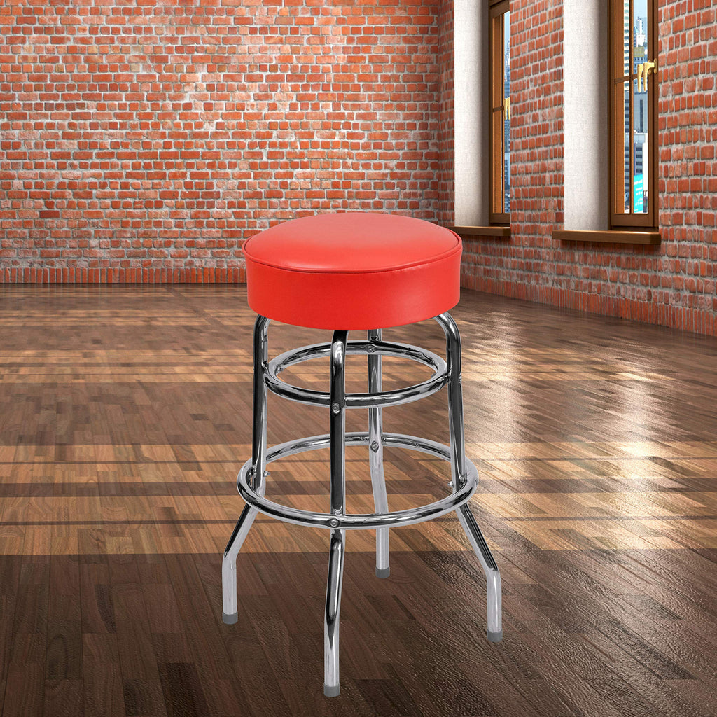Flash Furniture Double Ring Chrome Barstool With Red Seat
