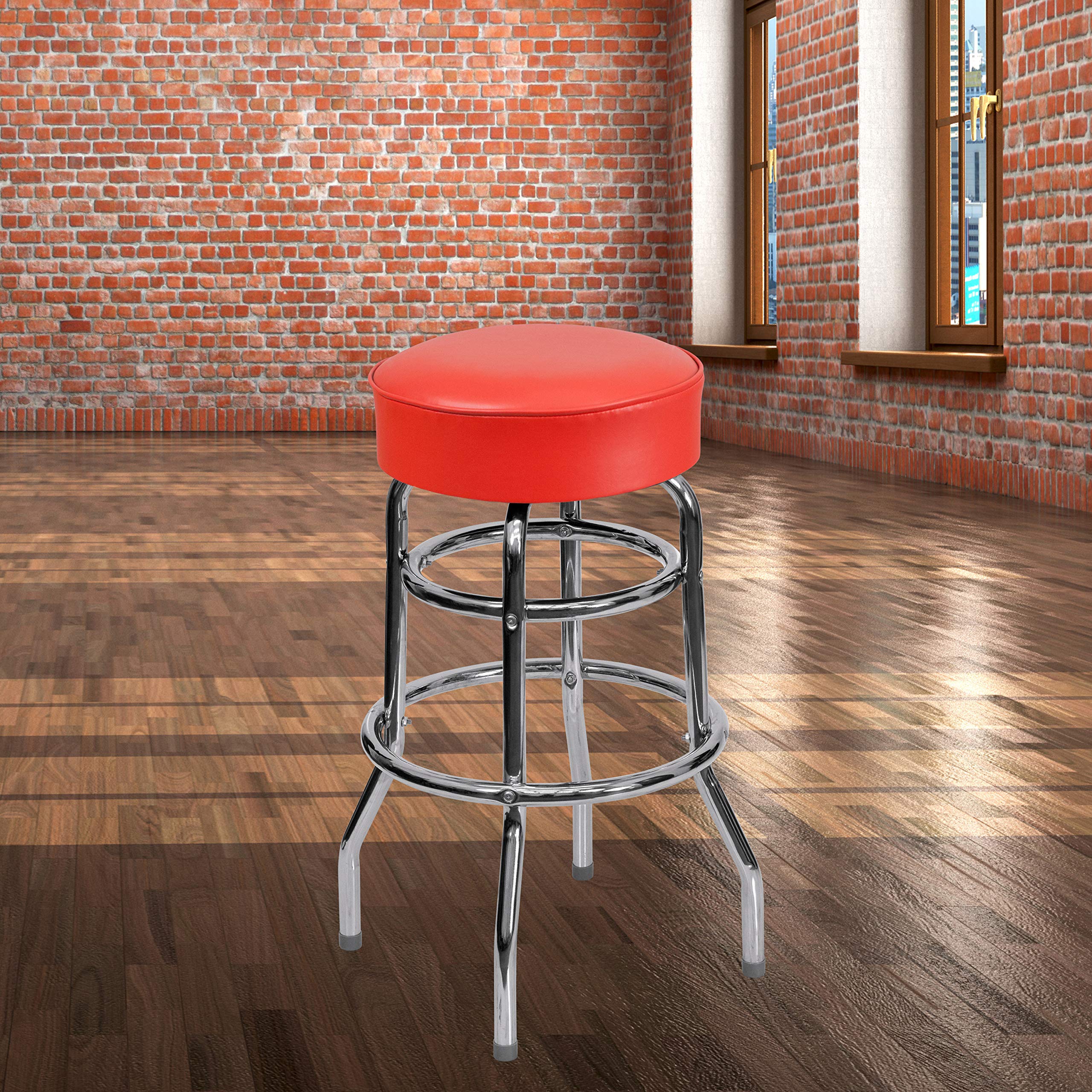 Flash Furniture Double Ring Chrome Barstool With Red Seat