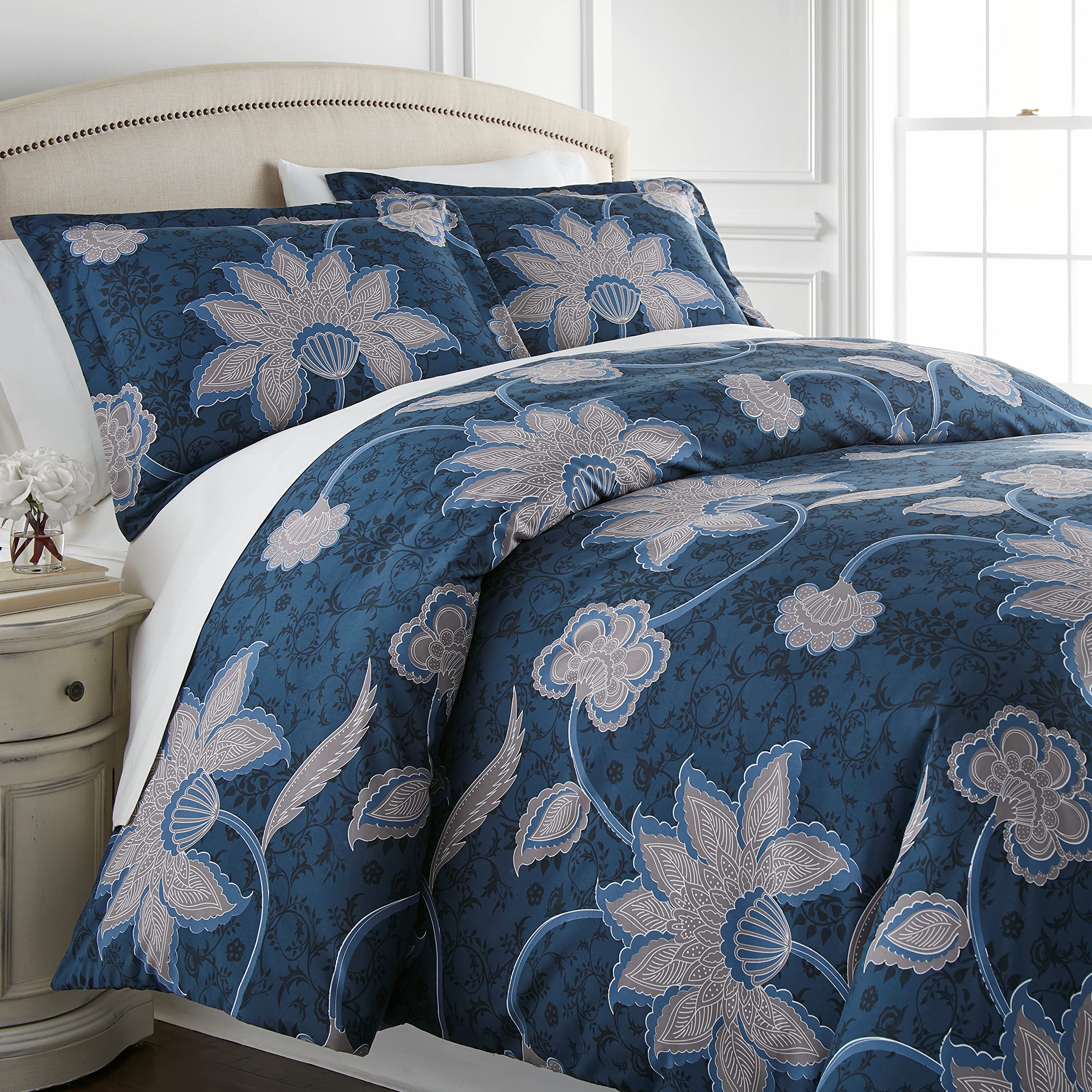 Southshore Fine Living, Inc. Grand Floral Collection - Full/Queen Comforter Set, Premium Quality, All-Season Down Alternative, E