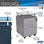 2-Drawer Rolling File Cabinet with Lock and Glass Top, Under Desk File Cabinet with Wheels, Printer Stand, Grey