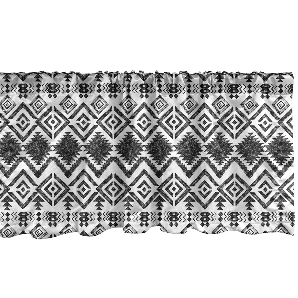 Ambesonne Tribal Window Valance Pack Of 2, Black And White Hand-Drawn Tribal Sketched Mexican Aztec And Zigzags, Rod Pocket Curtain Valances For Kitchen Bedroom, 54' X 18', Black White