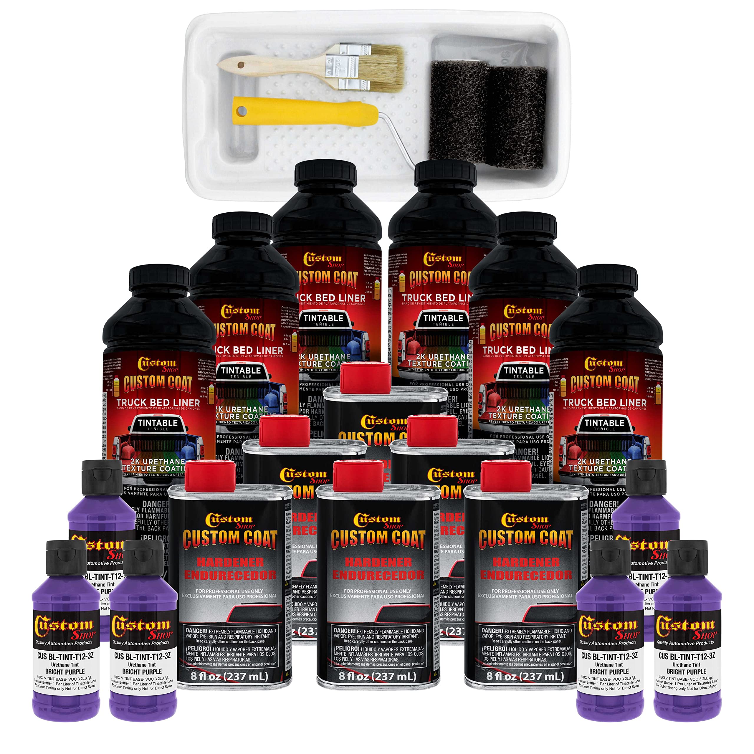 Custom Coat Bright Purple 1.5 Gallon (6 Quart) Urethane Roll-On, Brush-On Or Spray-On Truck Bed Liner Kit With Roller And Brush