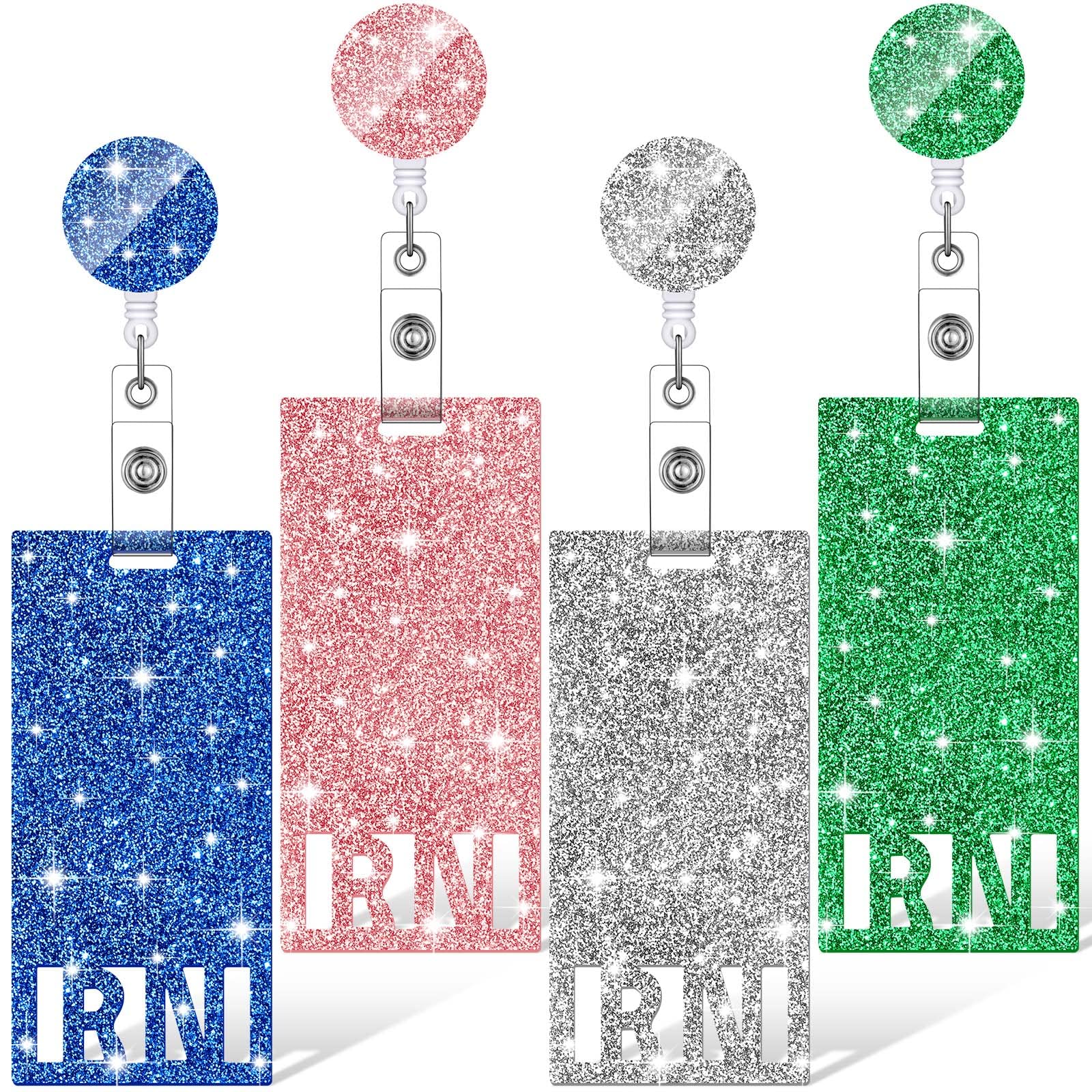 4 Pcs Registered Nurse Rn Glitter Badge Vertical Badge Holder With Retractable Rn Id Badge Clip Rn Badge Rn Name Tags Gift For N