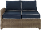 Crosley Furniture Bradenton Outdoor Sectional Left Side Loveseat, 2-Person Wicker Patio Couch for Deck, Brown with Navy Cushions