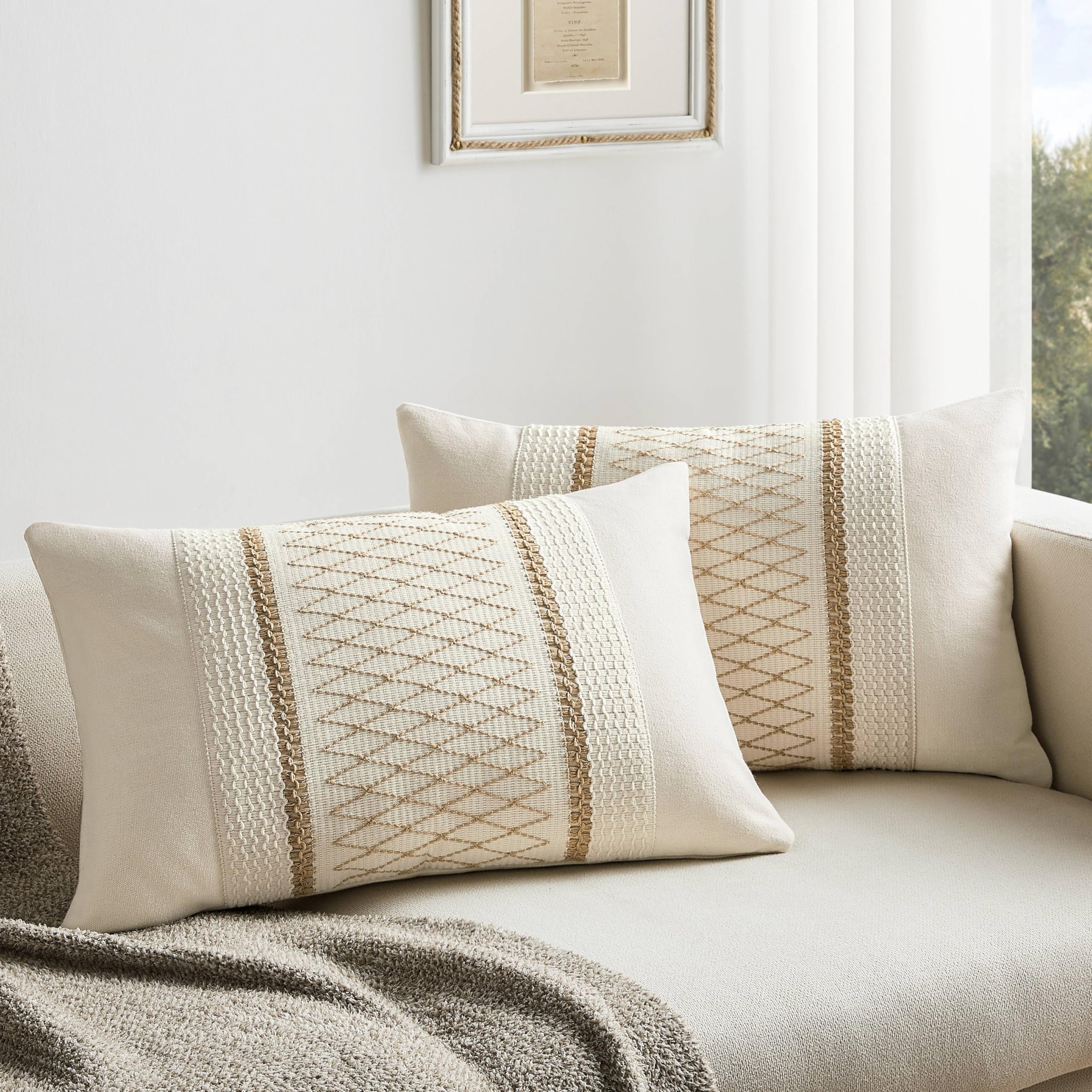 Zeemart 2 Packs Cotton Boho Lumbar Throw Pillow Covers 12X20 Inch Grid Brown, Soft Farmhouse Decorative Couch Pillow Cases Neutral Cushion Covers For Sofa Bed Living Room Home Decor ?