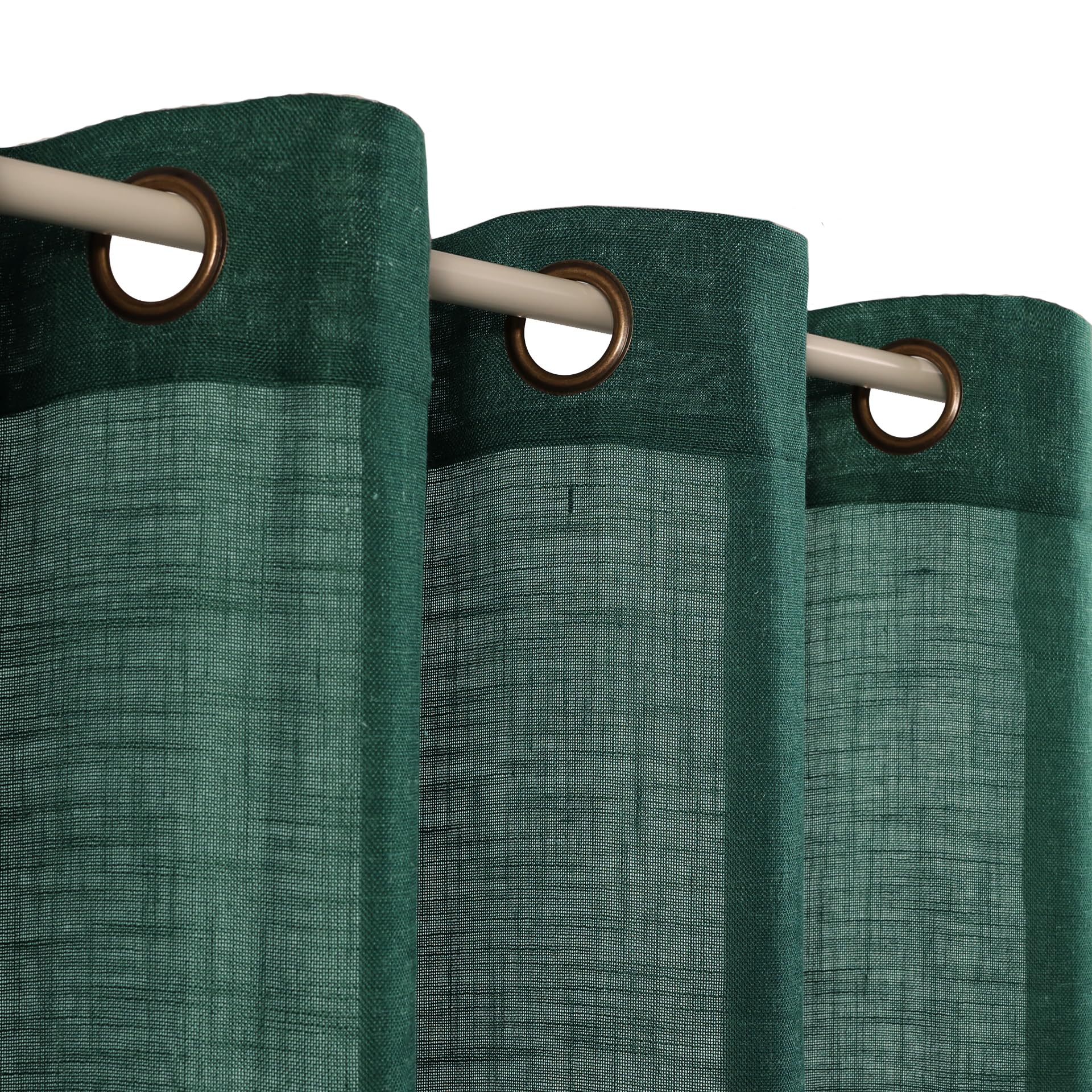 Voilybird Forest Green Linen Curtains 108 Inches Long For Living Room Boho Semi Sheer Drapes With Bronze Grommets Set Of 2 Panel