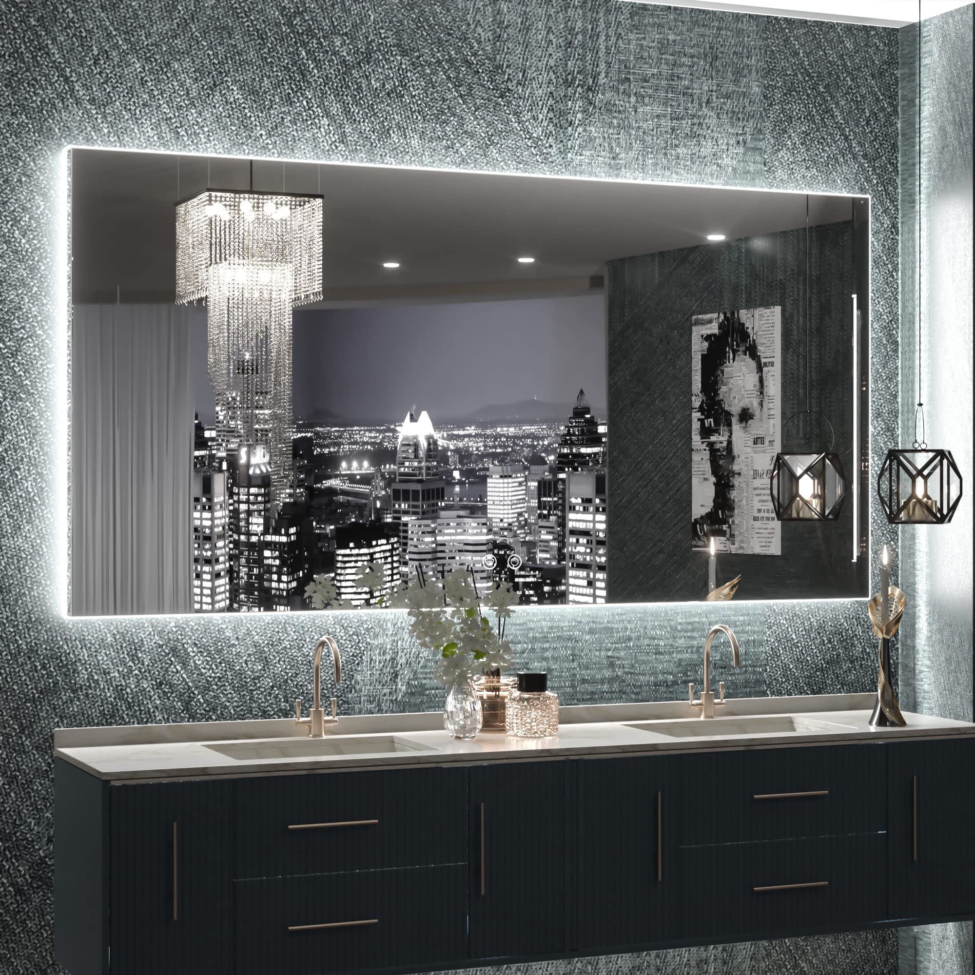 TETOTE 48 x 24 LED Backlit Bathroom Mirror with Light,3Color White/Warm/Natural,Anti-Fog Lighted Mirror,Dimmable,Vanity Mirror,W