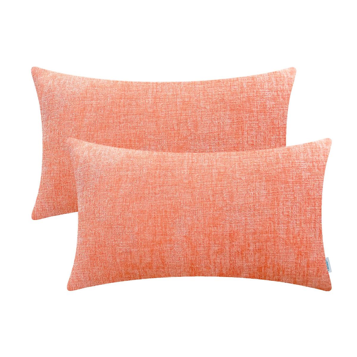 Calitime Pack Of 2 Cozy Pillow Covers Cases For Couch Sofa Home Decoration Solid Dyed Soft Chenille 12 X 20 Inches Cantaloupe