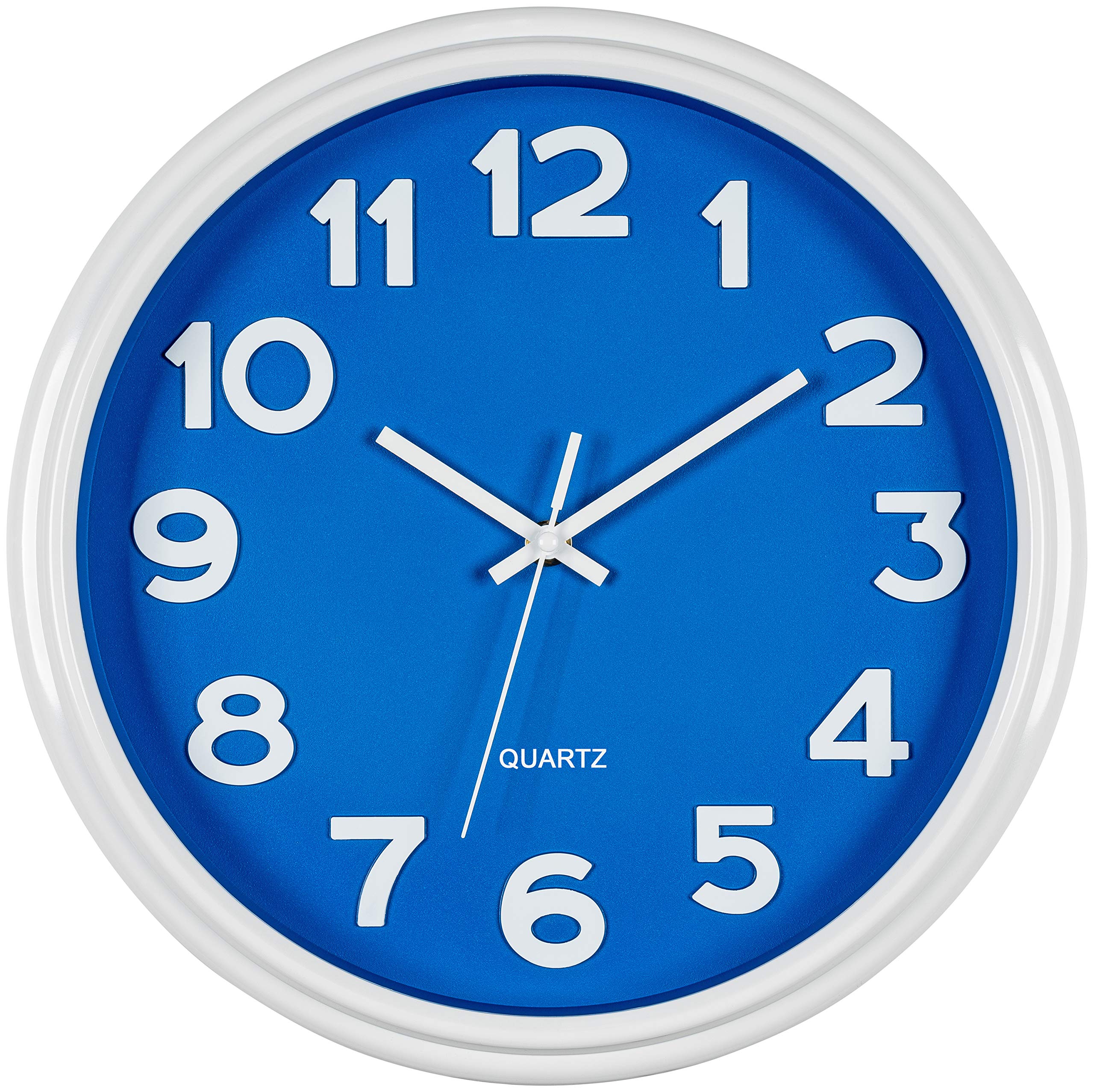 Bernhard Products Blue Wall Clock 12.5 Inch Silent Non-Ticking Modern Stylish Quartz Clocks for Home Kitchen Office Bedroom Boy