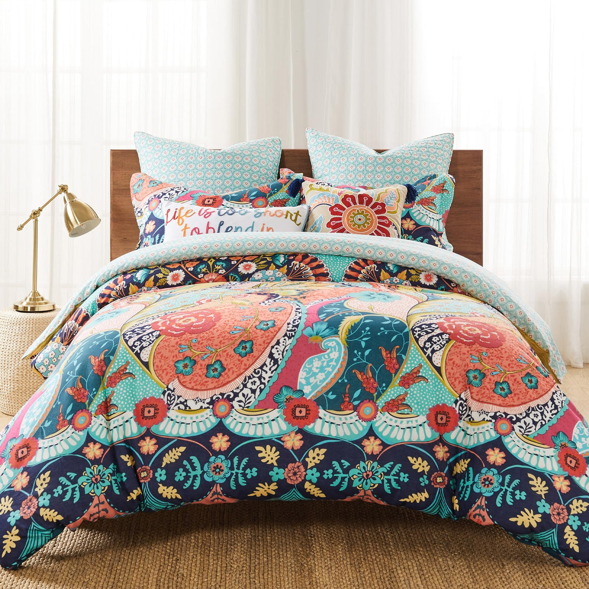 Levtex Home - Jules Duvet Cover Set - King Duvet Cover (106 X 94In.) + Two King Pillow Cases (36 X 20In.)- Bohemian - Teal, Oran