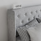 Sha Cerlin King Size Lift Up Storage Bed/Button Tufted Wingback Headboard/Hydraulic Storage/Upholstered Platform Bed Frame/No Box Spring Needed/Wood Slats Support/Light Grey