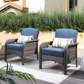 Caodoc 2 Pack Wicker Patio Furniture Chairs,Outdoor Rattan Chairs With Armrest Support 250 Lb,Blue