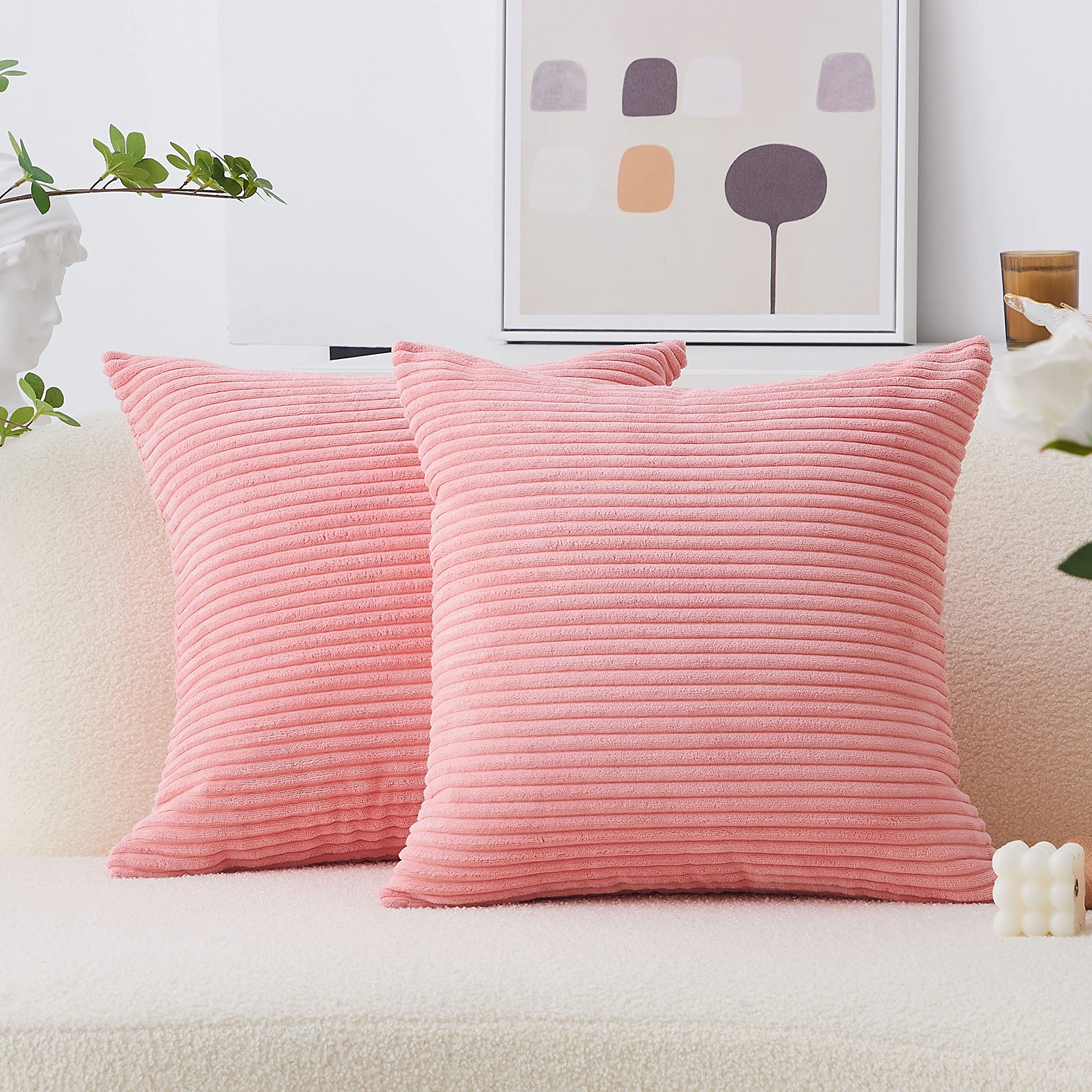Home Brilliant Pink Pillow Covers 60X60 Cm Set Of 2 Plush Velvet Corduroy Throw Euro Pillow Sham Soft Pillow Cover For Daily Gif