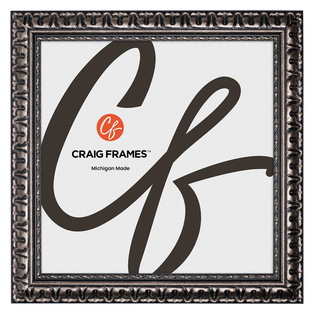 Craig Frames Bravado, 16x16 Picture Frame, Antique Silver