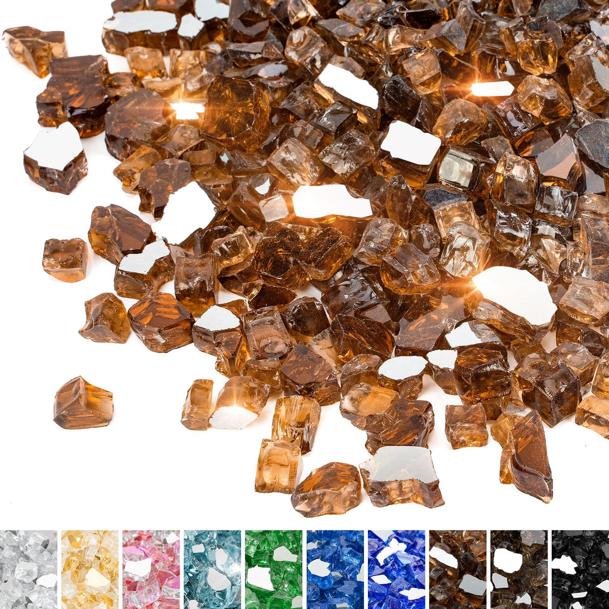 Mr. Fireglass 20 Pounds Copper Reflective Fire Glass, 1/2 Inch High Luster Reflective Tempered Glass Rocks For Fire Pit Table Fi