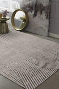 HomeRoots 5'X8' Ivory Grey Machine Woven Geometric Lines Indoor Area Rug