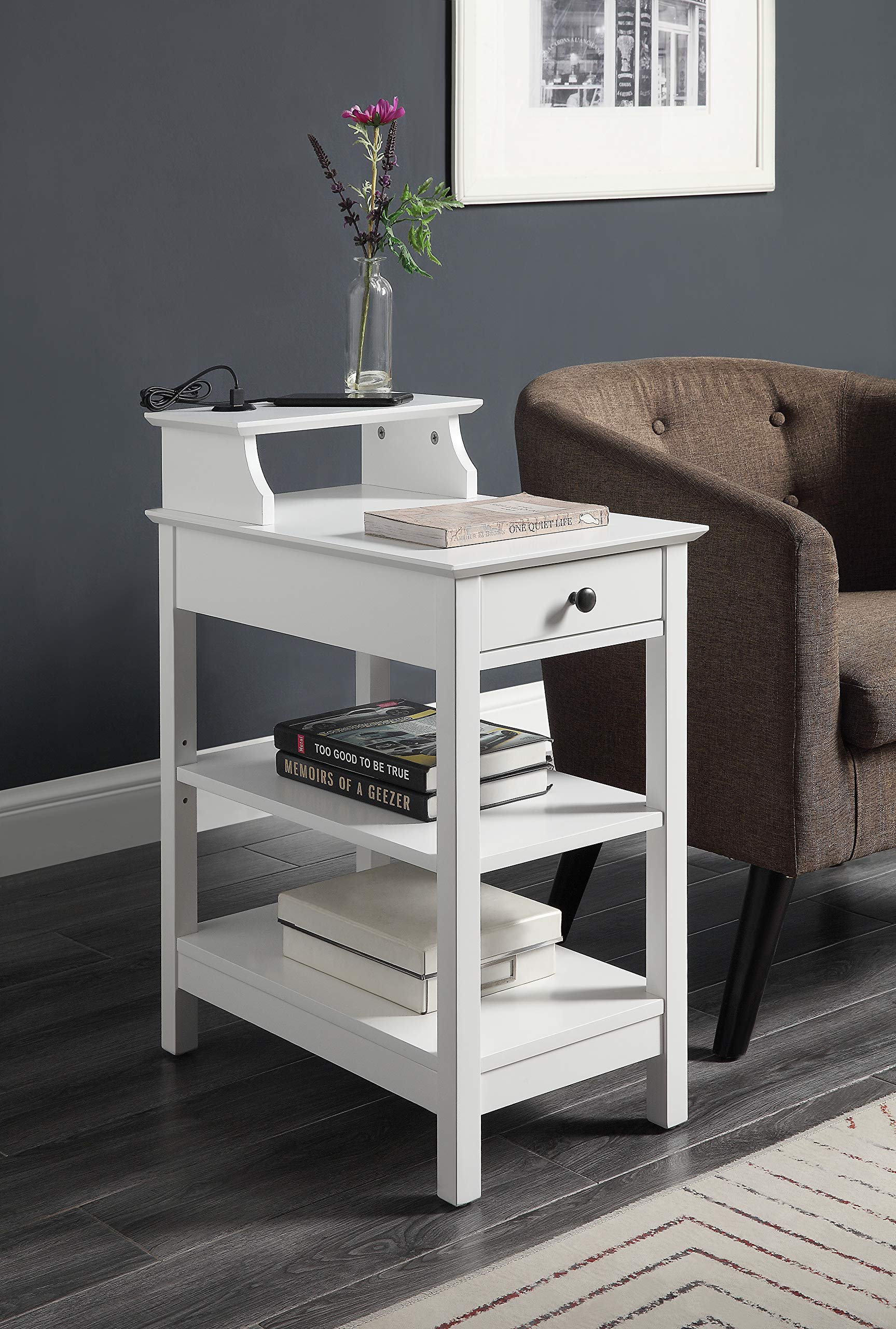 Acme Slayer Side Table With Usb Charging Dock In White