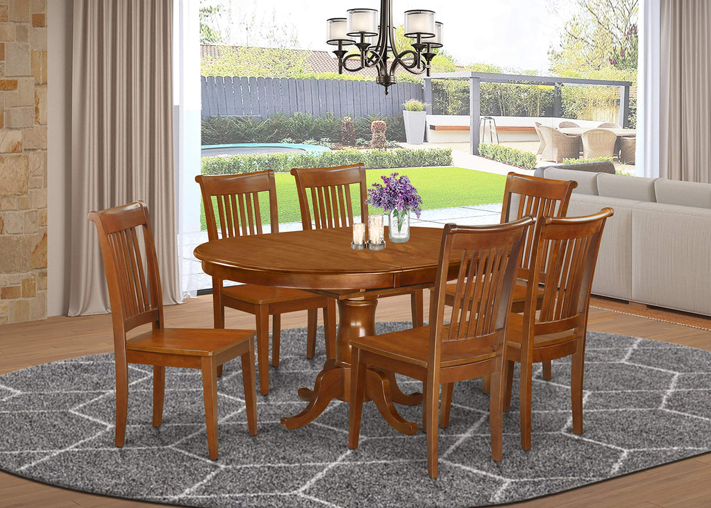 East West Furniture PORT7-SBR-W 7 Piece Room Set Consist of an Oval Kitchen Table with Butterfly Leaf and 6 Dining Chairs, 42x60 Inch