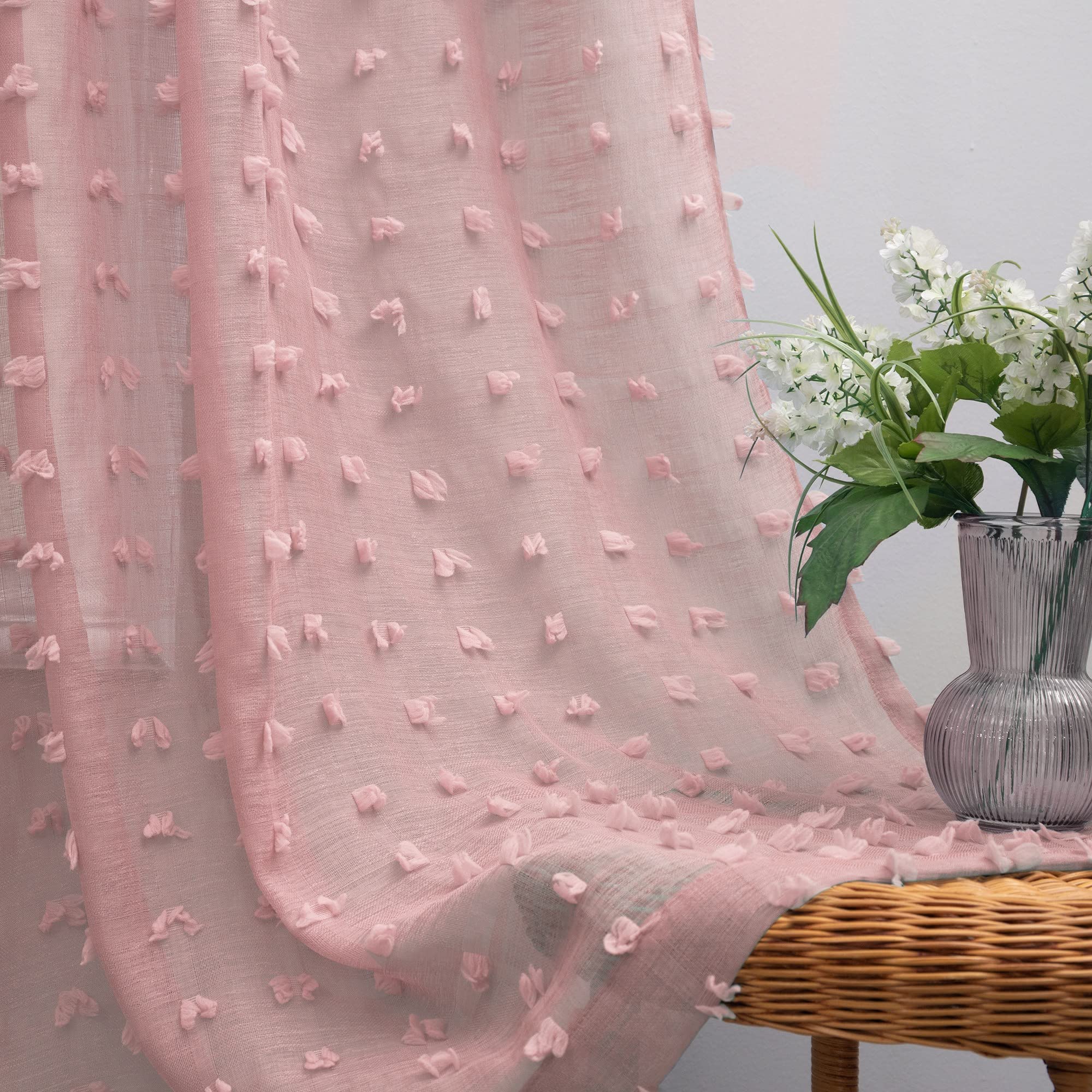 Koufall Dusty Pink Nursery Curtains For Baby Girls Bedroom Decor Boho Pom Pom Sheer Curtain For Kids Room 63 Inch Length 2 Panels