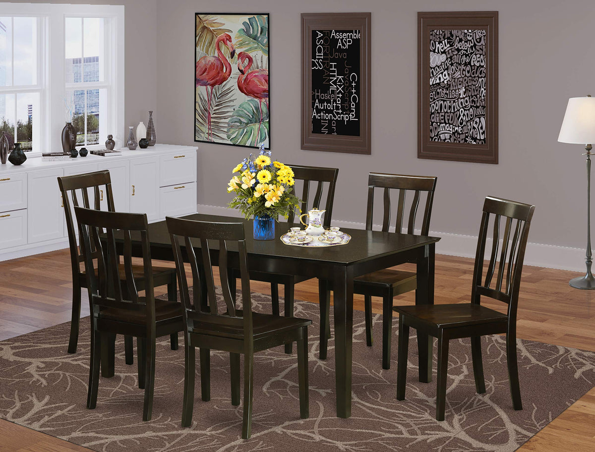 East West Furniture CAAN7-CAP-W 7 Piece Kitchen Table & Chairs Set Consist of a Rectangle Dining Room Table and 6 Dining Chairs, 36x60 Inch, Cappuccino