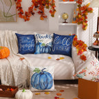 Dfxsz Fall Pillow Covers 20X20 Inch Set Of 4 Buffalo Plaid Fall Blue Pumpkin Throw Pillow Cover Autumn Thanksgiving Decoration F
