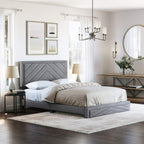 Boyd Sleep Barcelona Upholstered Platform Bed with Headboard and Durable Mattress Foundation with Strong 14 Wood Slat Supports, No BoxSpring Required: Full, Gray