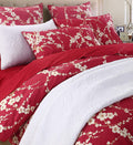 Brandream Eastern Japanese Oriental Style Cherry Floral Chinoiserie Blossom Print Duvet Quilt Cover Set Red 800Tc Egyptian Cotto