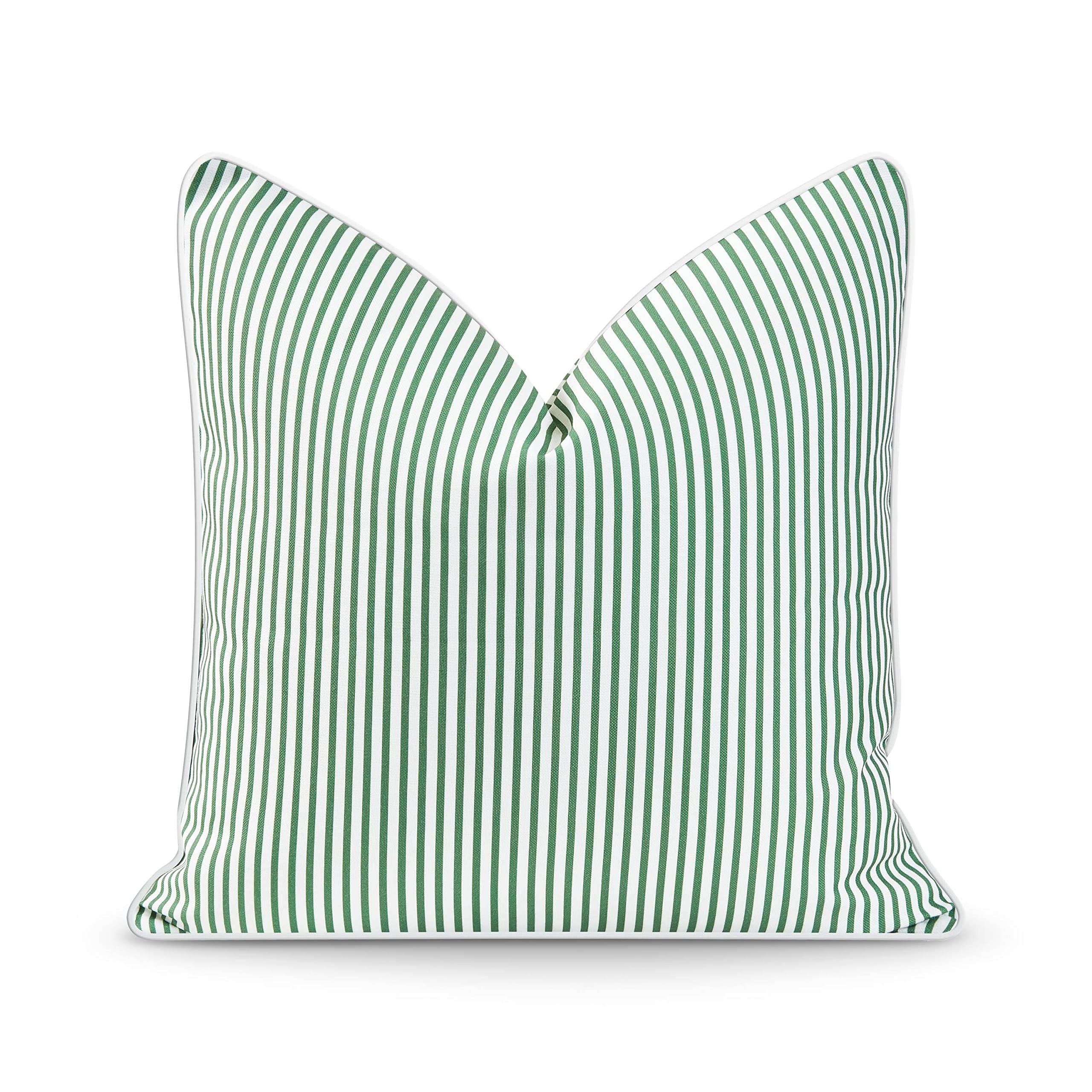 Hofdeco Premium Coastal Patio Indoor Outdoor Pillow Cover Only, 20'X20' Water Resistant For Backyard, Couch, Green Stripe