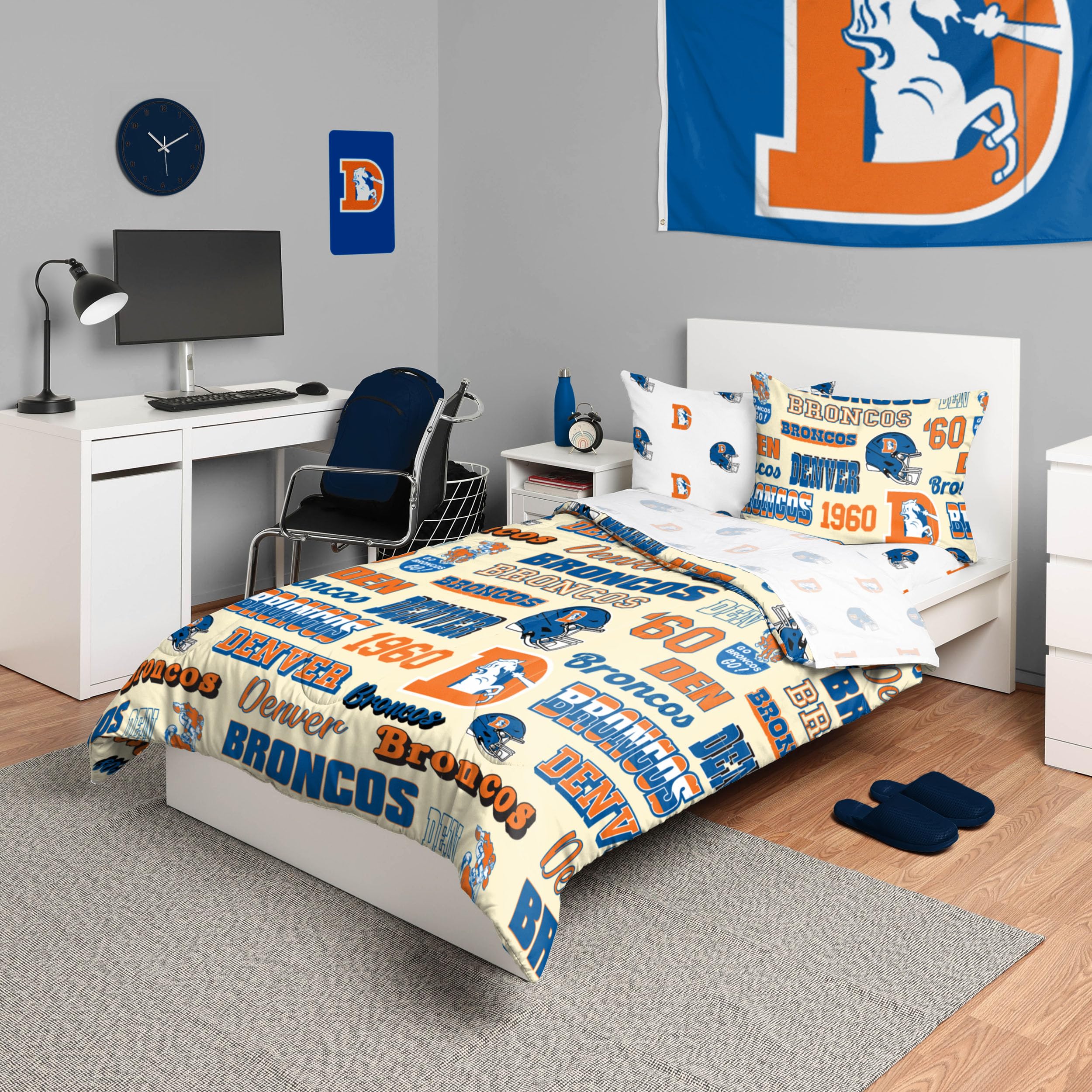 Foco Denver Broncos Nfl Retro Bed In A Bag Comforter Bedding 5 Piece Twin Set