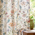 jinchan Beige Floral Linen Curtains 84 Inch Farmhouse Back Tab 2 Panels