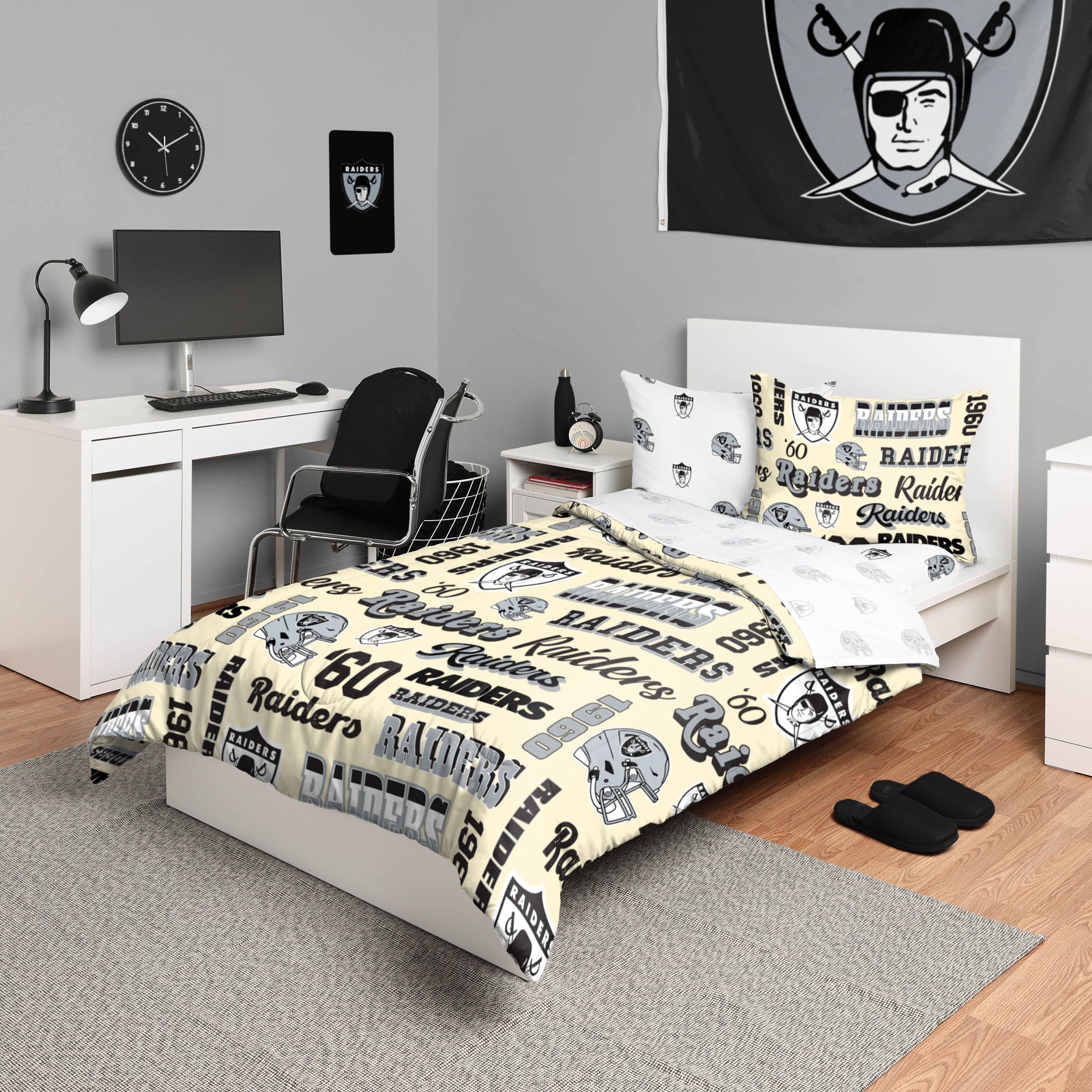 Foco Las Vegas Raiders Nfl Retro Bed In A Bag Comforter Bedding 5 Piece Twin Set