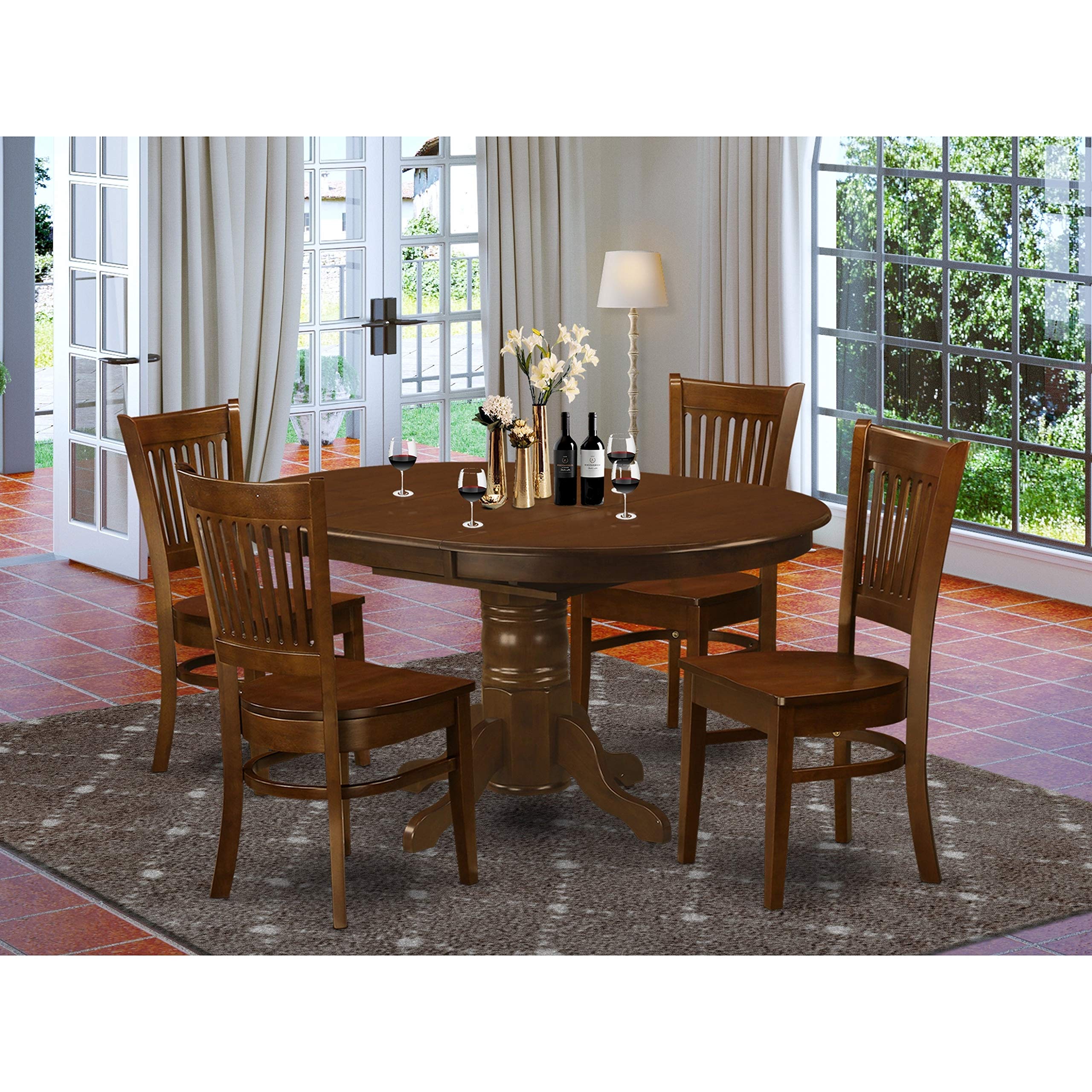 East West Furniture KEVA5-ESP-W 5 Piece Kitchen Table Set for 4 Includes an Oval Dining Table with Butterfly Leaf and 4 Dining Room Chairs, 42x60 Inch, Espresso
