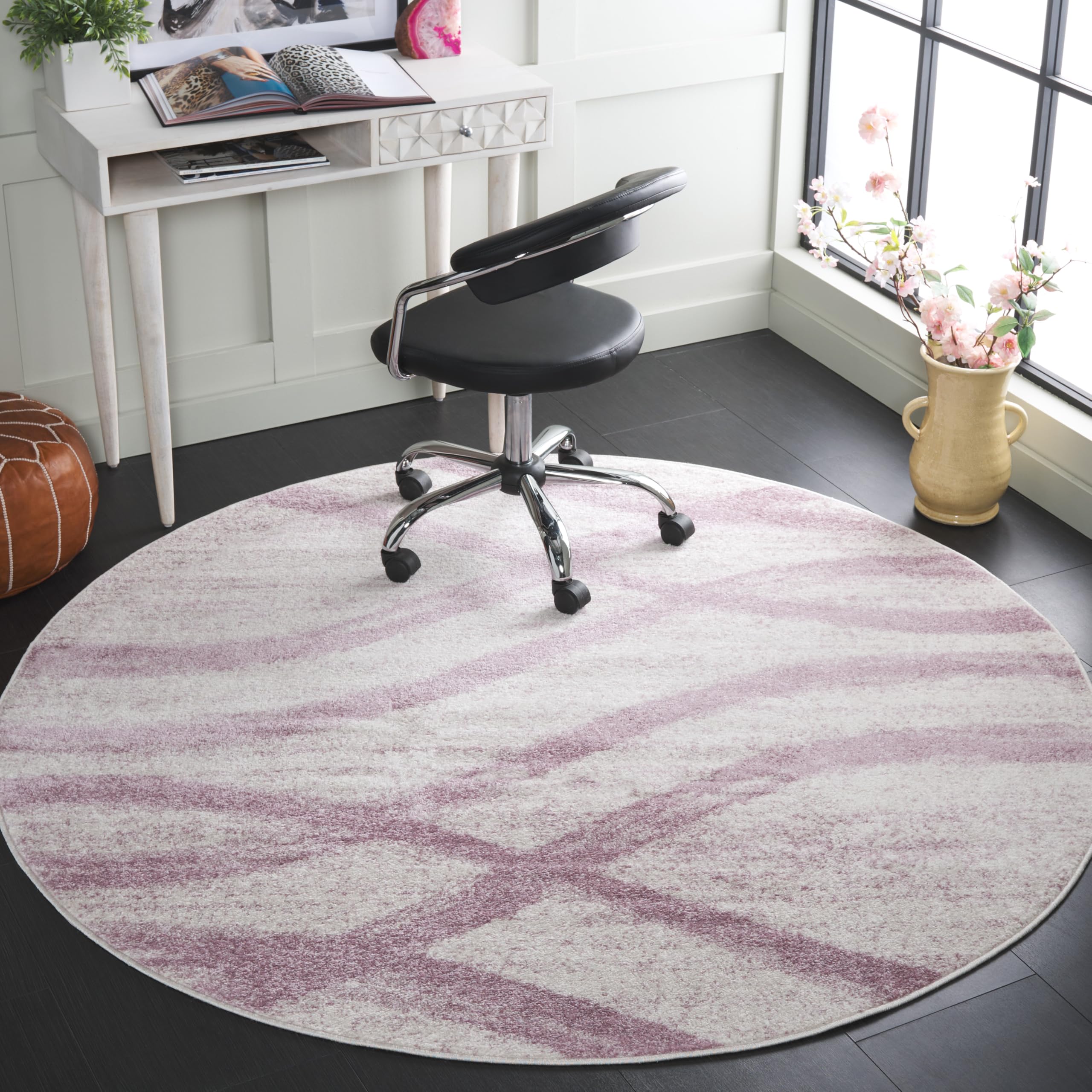 SAFAVIEH Adirondack Collection 6 Round Cream / Purple ADR125L Modern Wave Distressed Non-Shedding Dining Room Entryway Foyer Li