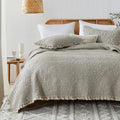 Horimote Home Beige Ruffled Quilt King Size, Stone-Washed Microfiber Lightweight Crinkled Farmhouse Rustic Shabby Chic Bedding S