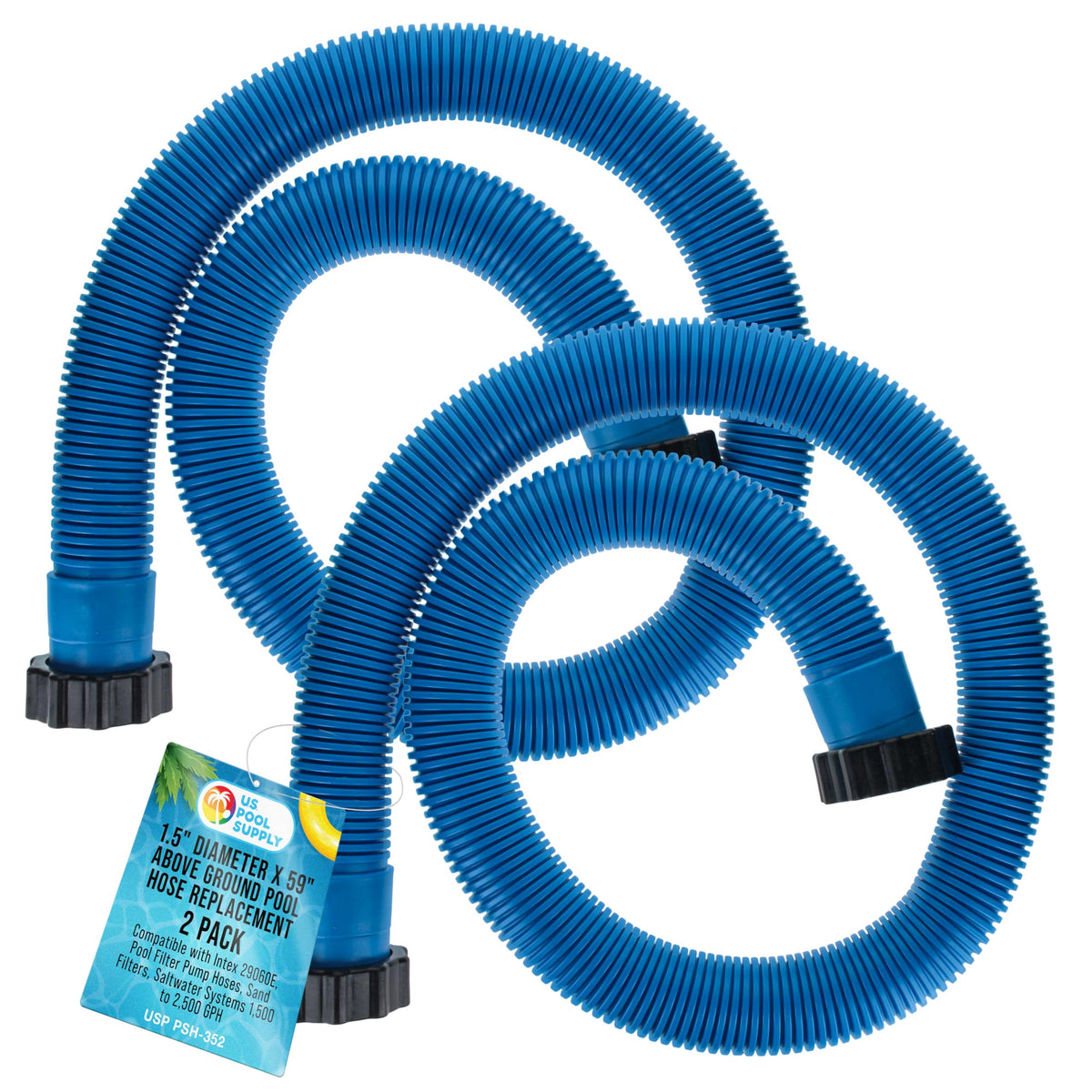 U.S. Pool Supply Above Ground Pool Hose Replacement 1.5' Diameter X 59' Long, Pack Of 2, Blue - Compatible With Intex 29060E,