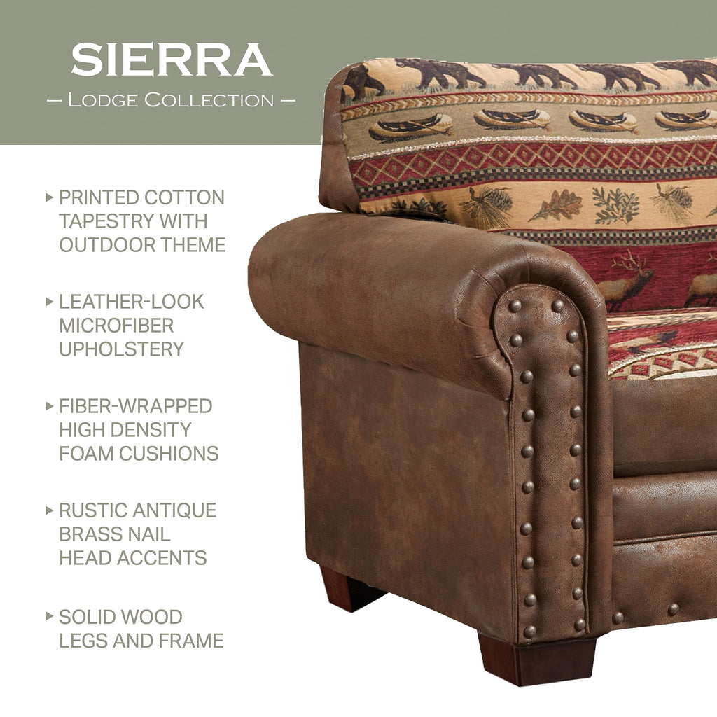 American Furniture Classics Os Home Office Furniture Club Chair, Microfiber, Brown With Sierra Lodge Tapestry