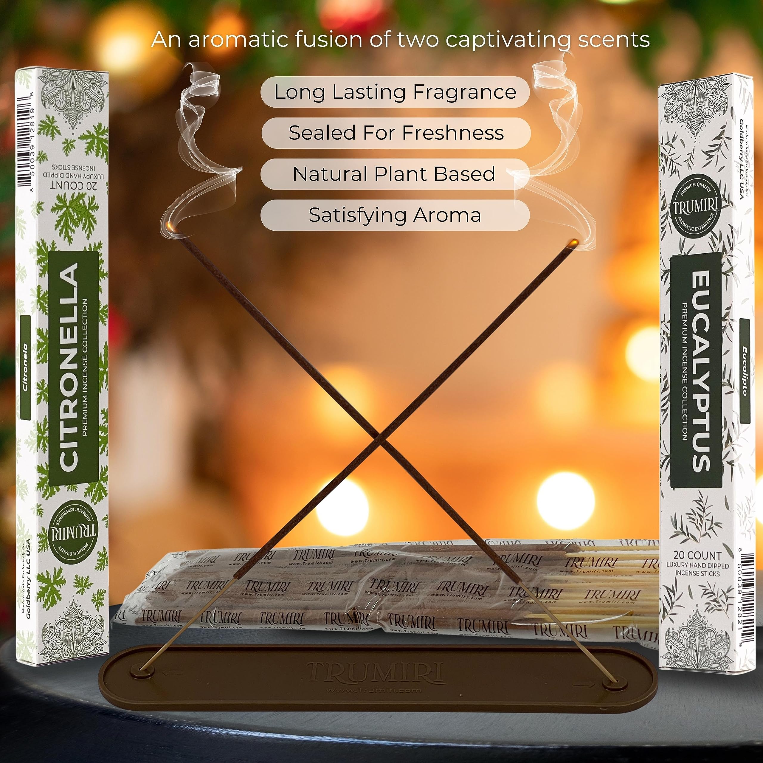 Trumiri Incense Sticks - Combo Pack Of 40 Insence-Sticks - 20 Citronella + 20 Eucalyptus - Insenses - Insents - Incents - Inscen