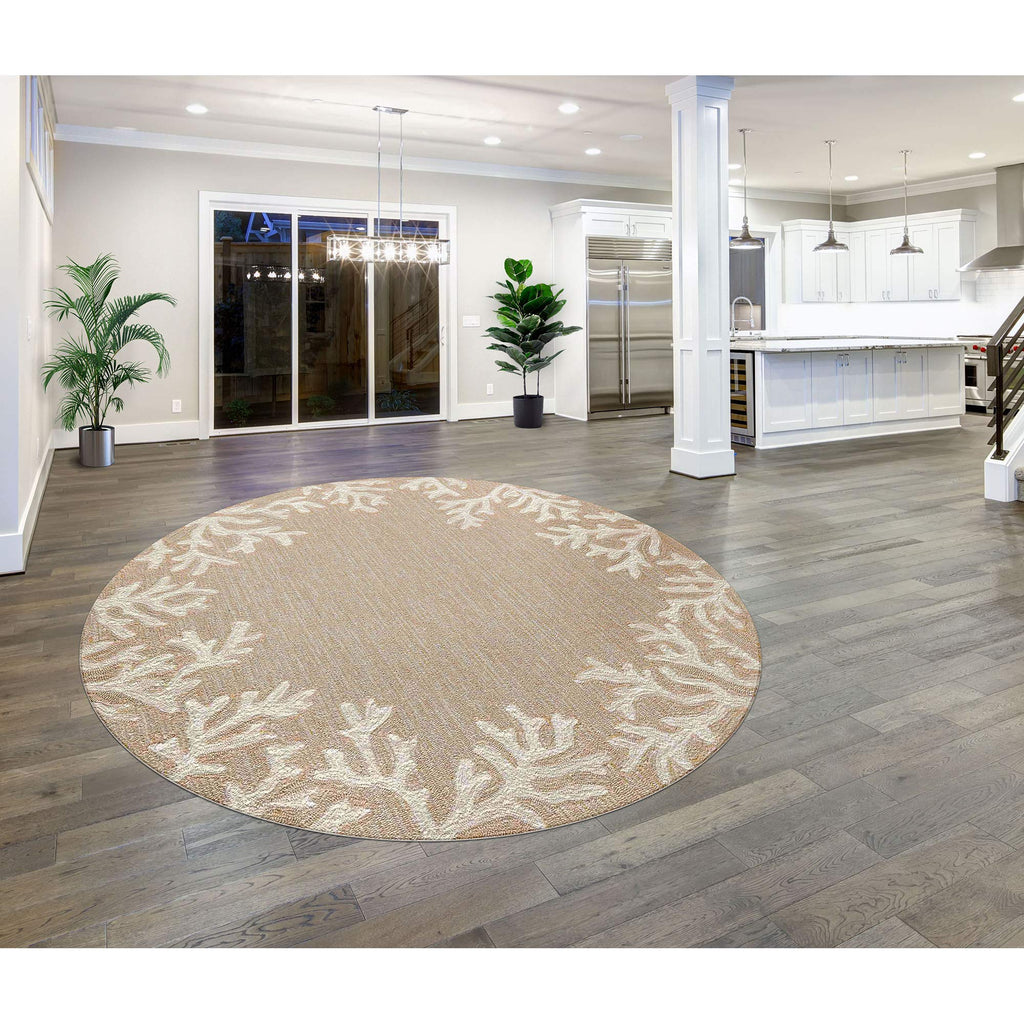 Liora Manne Capri Coastal Coral Border Neutral Indoor/Outdoor Rug, 8' Round