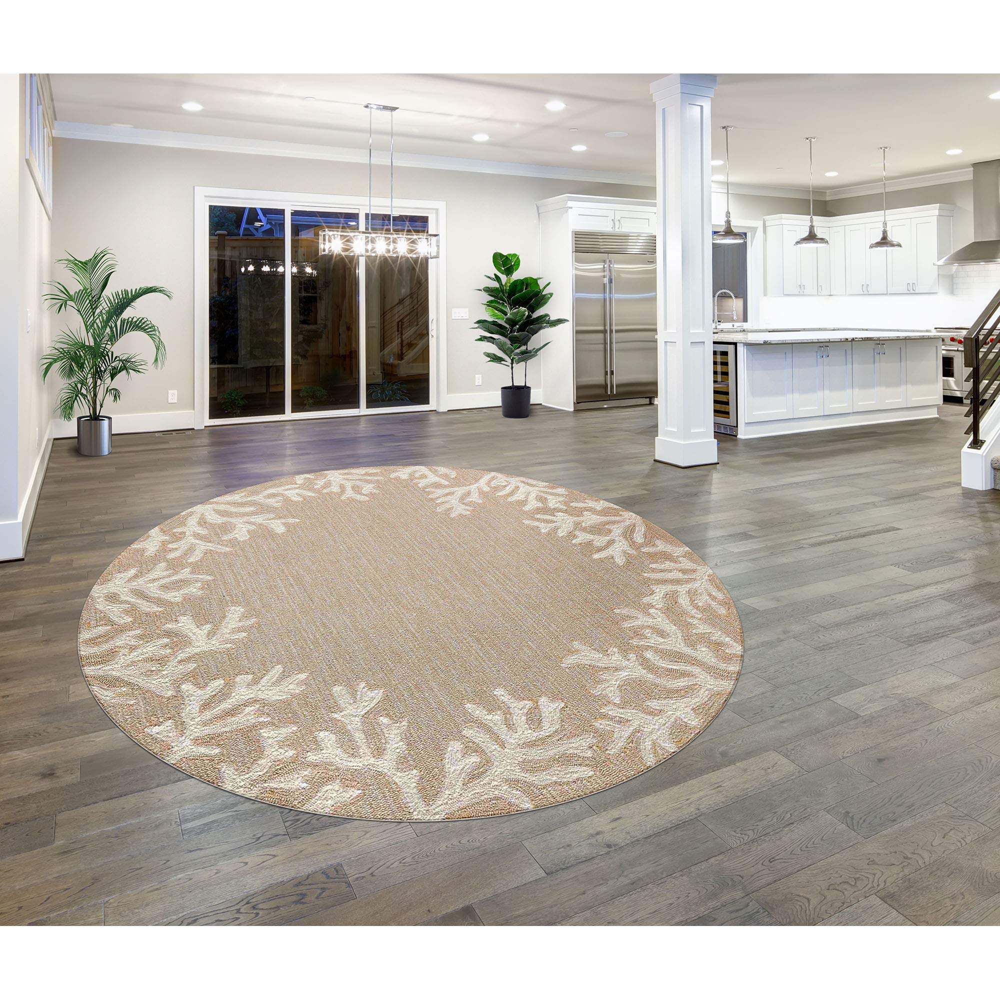Liora Manne Capri Coastal Coral Border Neutral Indoor/Outdoor Rug, 8' Round