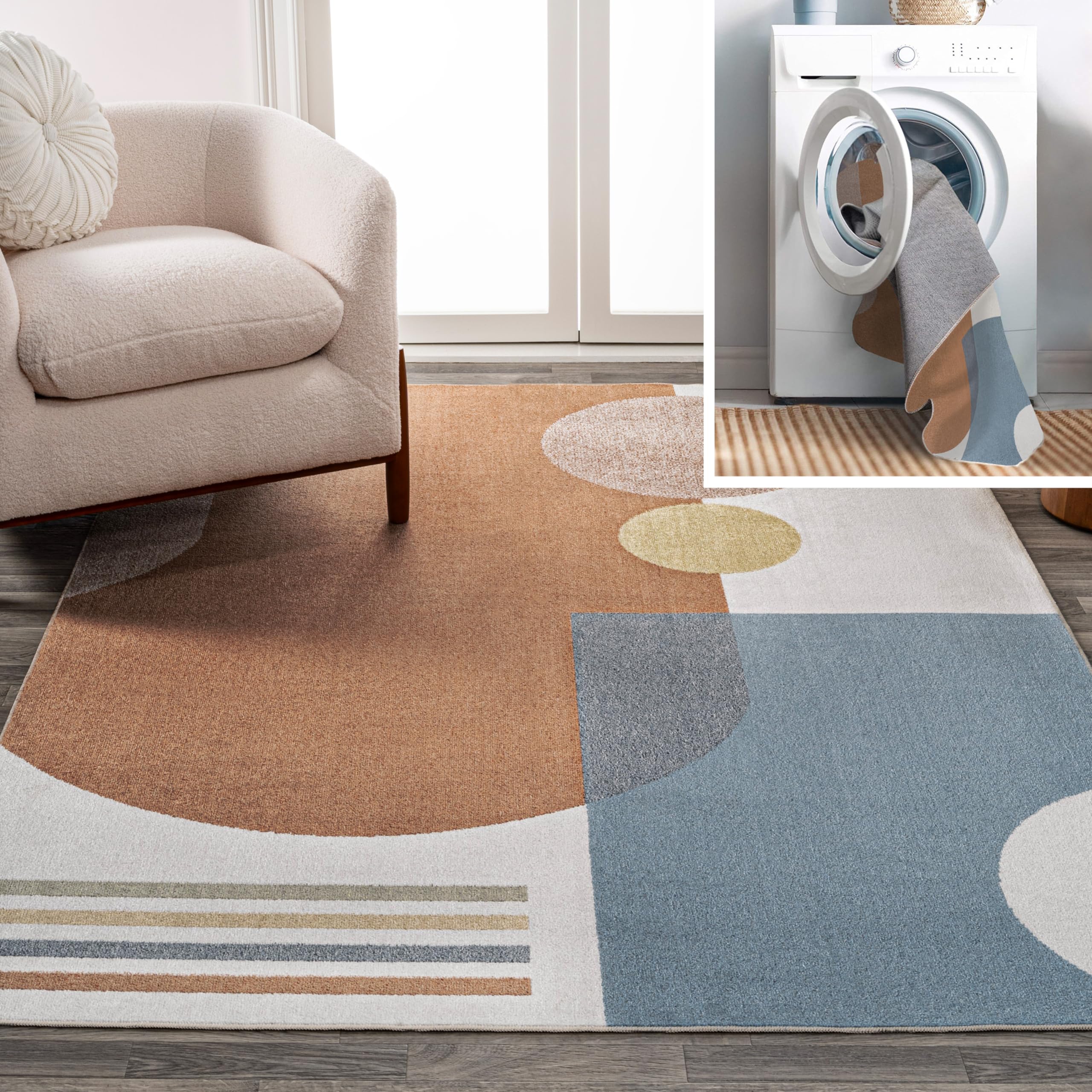 JONATHAN Y WSH306A-8 Slinger Modern Kids & Novelty Collage Machine-Washable Area Rug, Contemporary, Geometric, Minimalist for Li