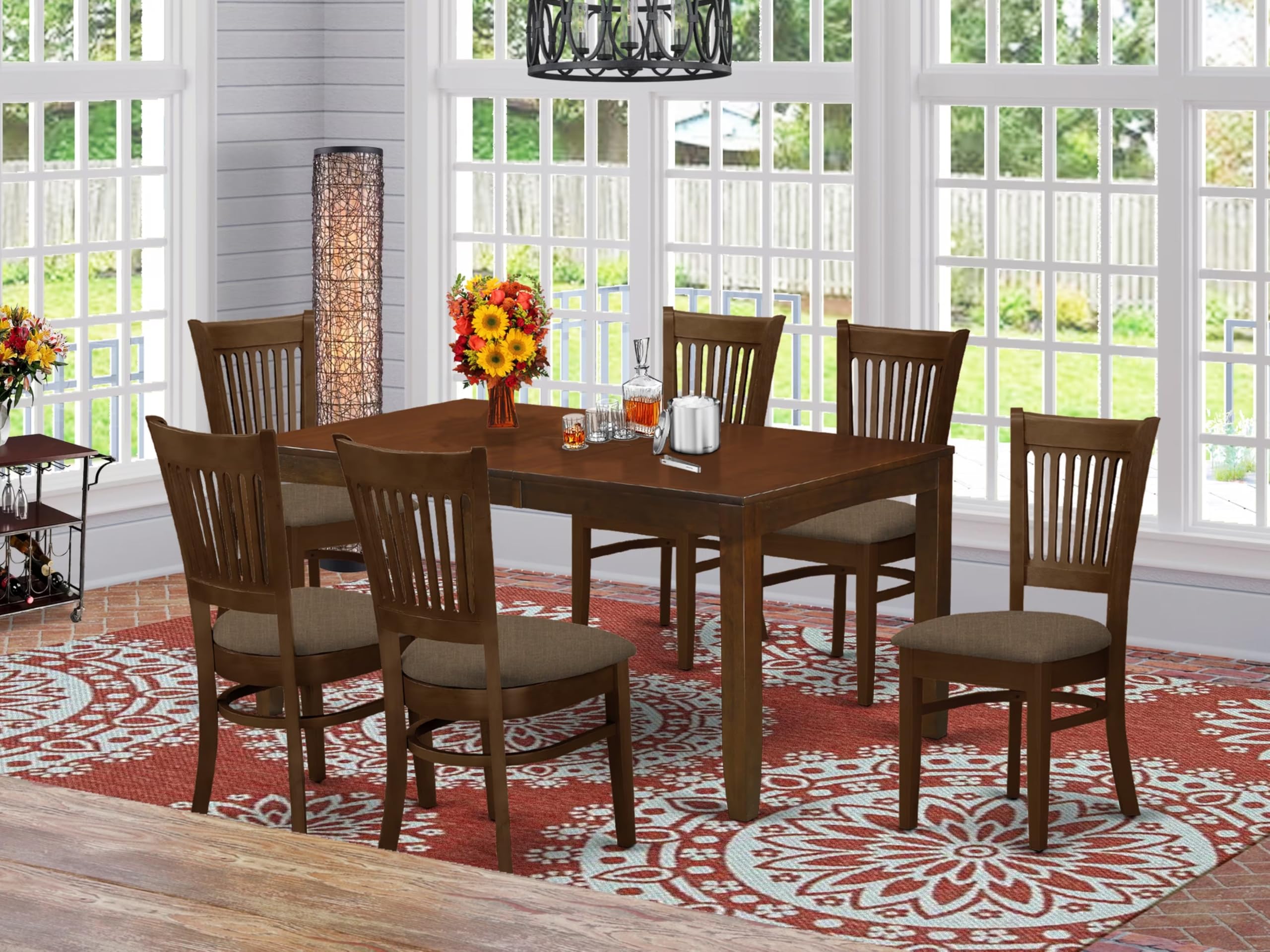 East West Furniture LYVA7-ESP-C 7 Piece Kitchen Table Set Consist of a Rectangle Dining Table with Butterfly Leaf and 6 Linen Fabric Dining Room Chairs, 36x66 Inch, Espresso