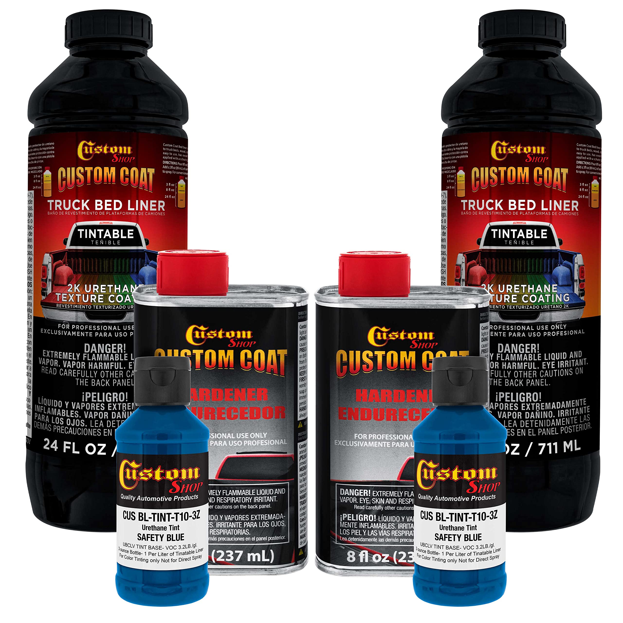 Custom Coat Safety Blue 2 Quart (1/2 Gallon) Urethane Spray-On Truck Bed Liner Kit - Easy Mixing, Just Shake, Shoot - Durable Te