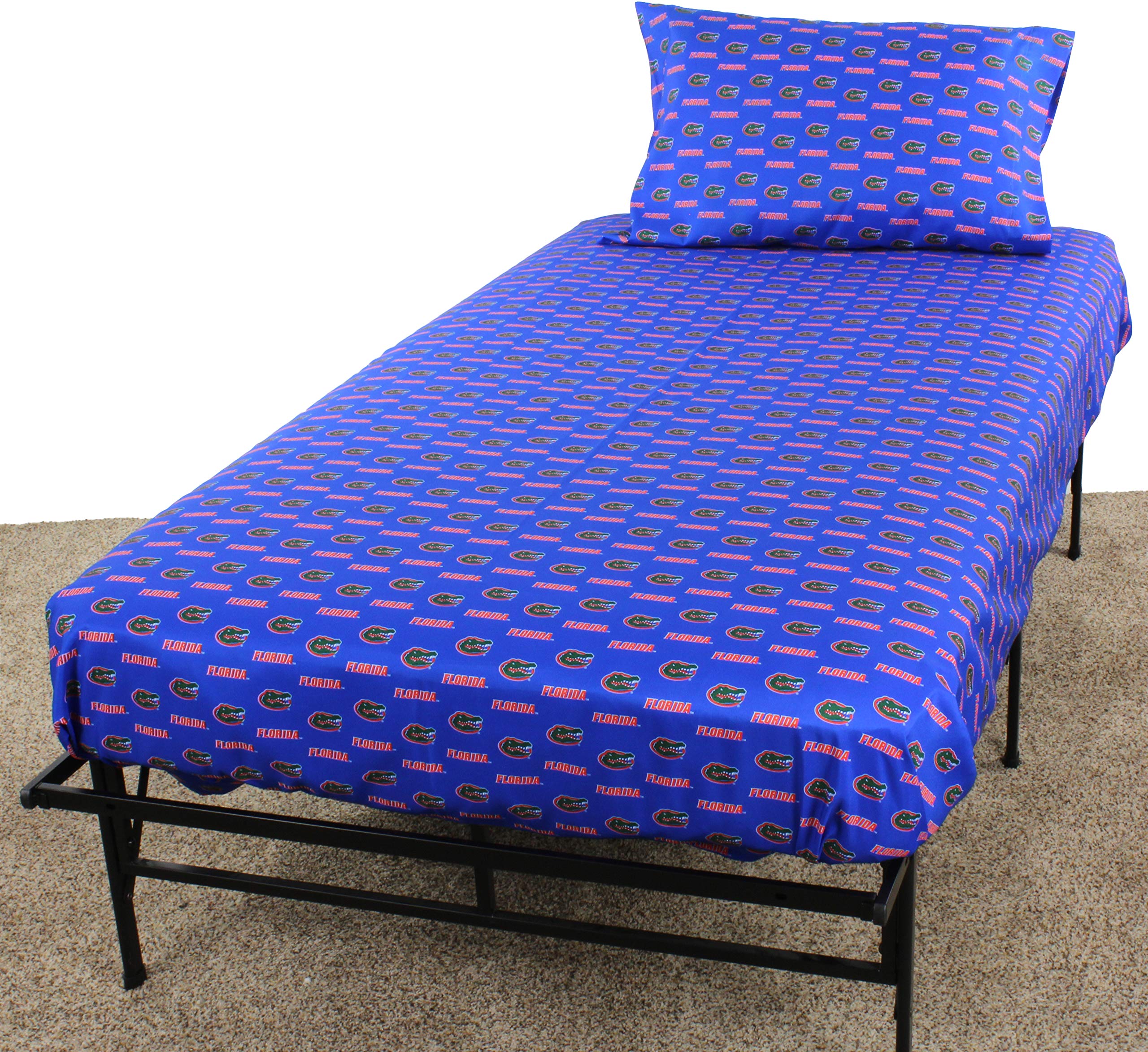 College Covers Everything Comfy Florida Gators Queen Sized 4 Piece Sheet Set, Team Color Background, 1 Flat Sheet, 1 Fitted Shee
