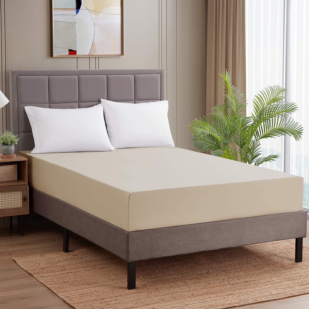 Sweet Home Collection Fitted Sheet -1500 Supreme Collection Fitted Elastic Sheet With Reinforced Corner Elastic Straps - Wrinkle